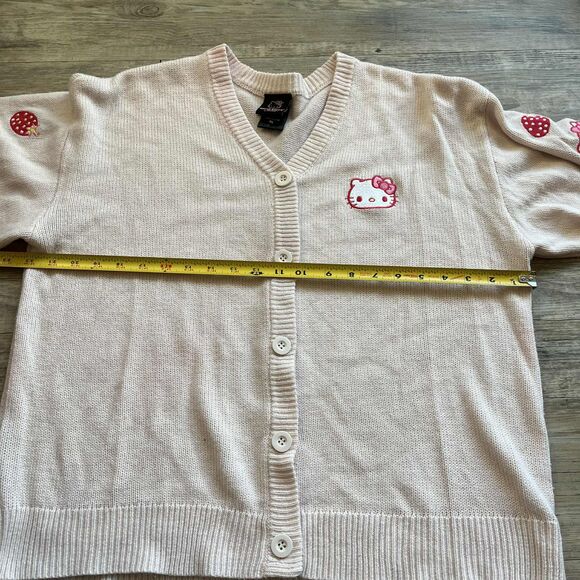 Hello Kitty Cardigan Strawberry Milk Skimmer Sweater Knit Patch Sanrio XL - Picture 7 of 10